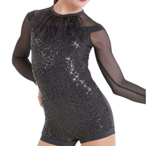 Weissman dance costume black feather biketard Hungry Like The Wolf 11626 LC - Picture 1 of 11